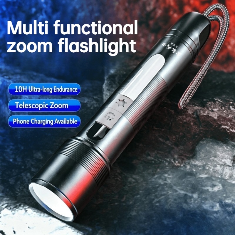 Outdoor Camping Hiking - Multifunctionele LED-zaklamp Zoombare COB-zijlamp Oplaadbare powerbank
