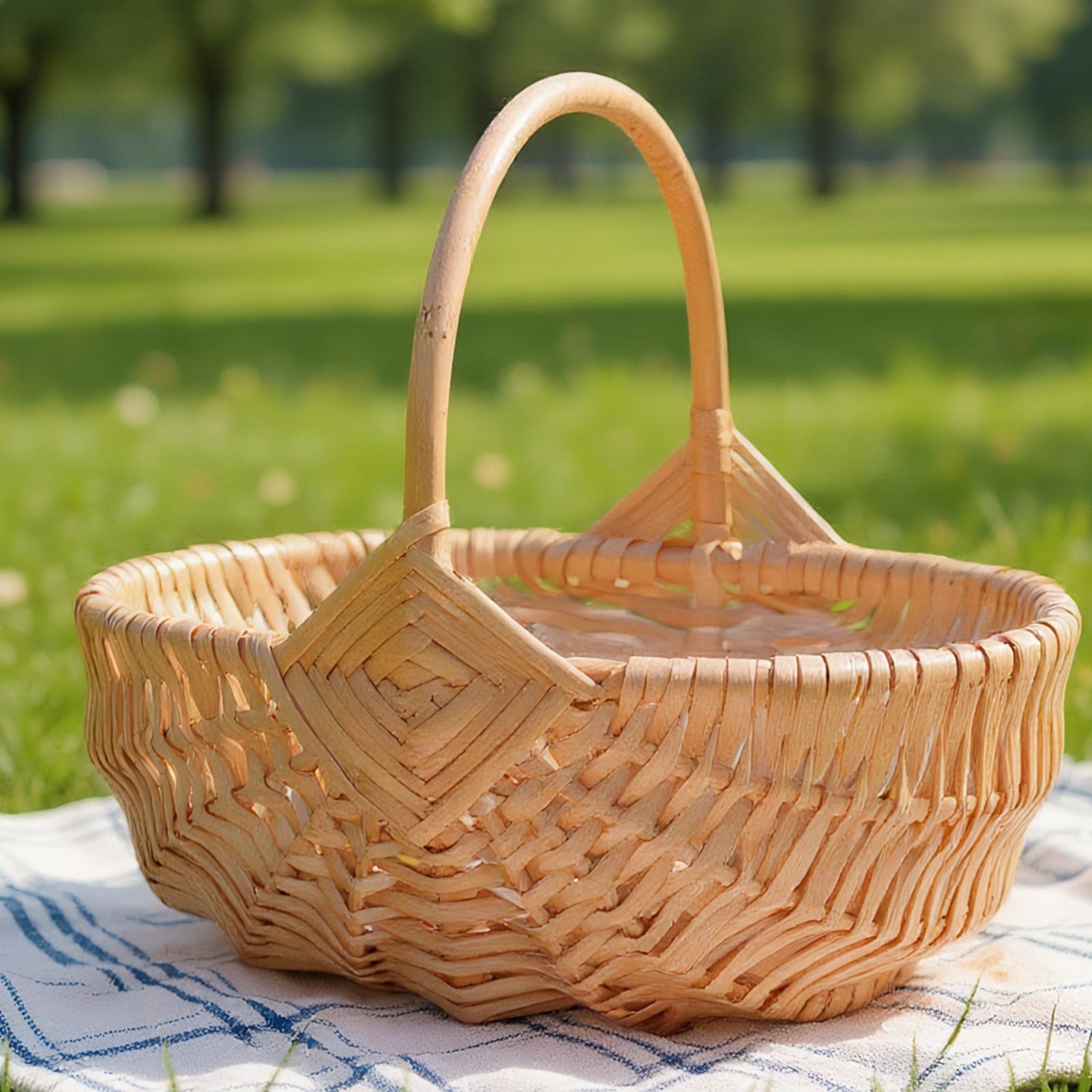 Outdoor Activities In Camping - Geweven rieten picknickmand met handvat Lege
