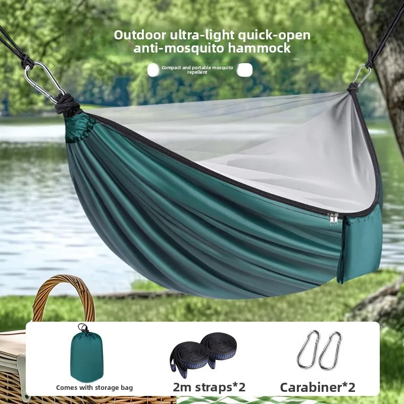 Outdoor Camping Mosquito Net - Lichtgewicht Campinghangmat Met Muskietennet 270x140cm Anti-Rollover